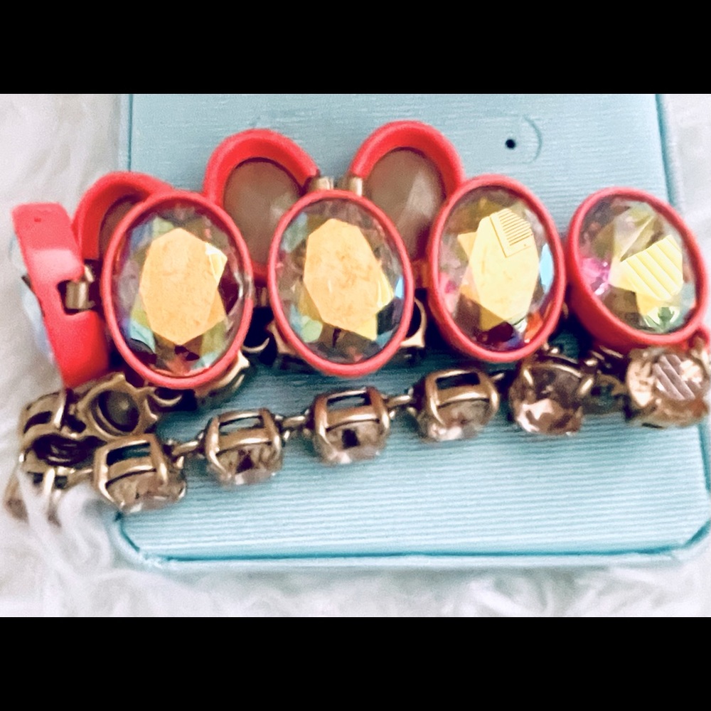 J Crew Coral and Gold Stone Bracelet